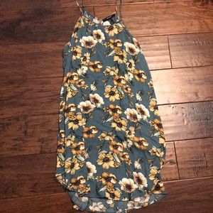 Blue-green floral, flowy, halter dress